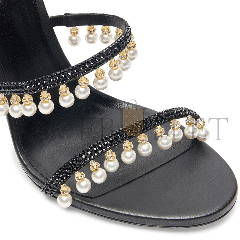 RENÉ CAOVILLA CHANDELIER BLACK SANDAL WITH PEARLS 105 C12380